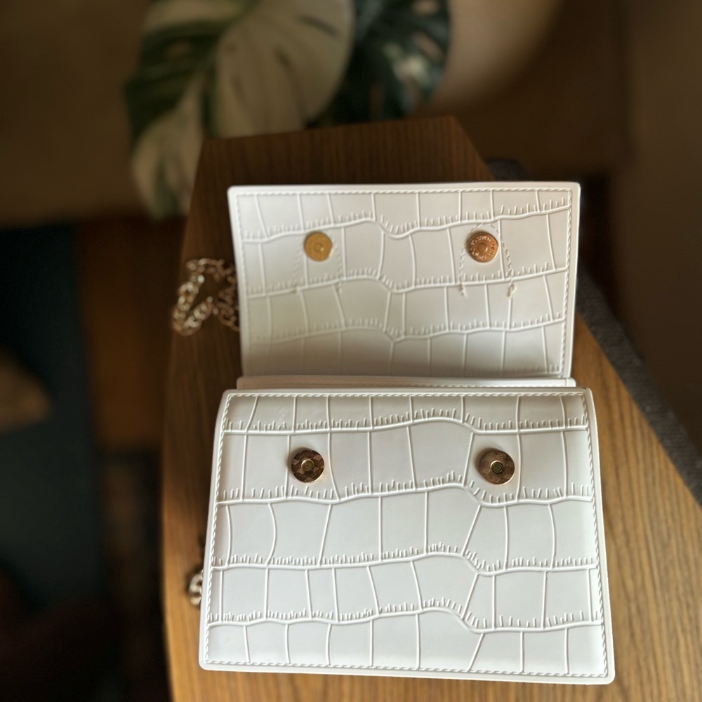 Top Handle Mini Purse in Snakeskin White - Picture 8 of 12